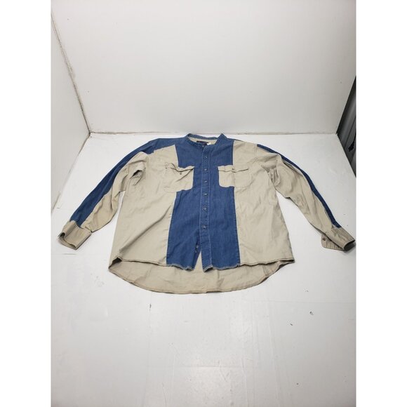 Wrangler Men’s Two-Tone Denim Full Button Up Long Sleeve Western Shirt 17 1/2x36 - Picture 1 of 16